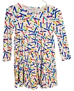 GYMBOREE GIRL'S LONG SLEEVE COLORFUL CRAYON PATTERN DRESS SIZE 8 EUC - Picture 1 of 12
