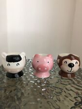 Pasabache Turkish Hand Painted Happy Farm Egg Cups, Cow, Pig, Dog