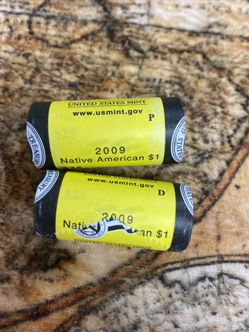 2009 Sacagawea $1 US Mint Roll, 2 rolls total, 2009P & 2009D Cover