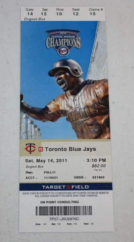 Minnesota Twins Ticket Stub | May 14 2011 | Jose Bautista 126th Career HR Cover