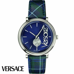 Versace VEBQ00118 V-Circle Clans Edition silber blau grün Leder Herren Uhr NEU - Bild 1 von 3