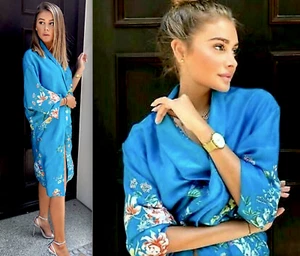 ZARA LONG FLORAL ORIENTAL COAT SATIN KIMONO JACKET SIZE M NEW - Picture 1 of 12