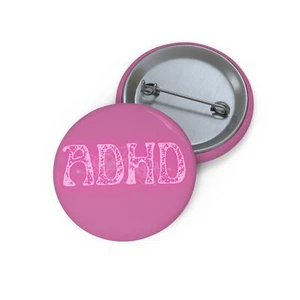 Neon ADHD Pink Pin Button - Picture 1 of 3