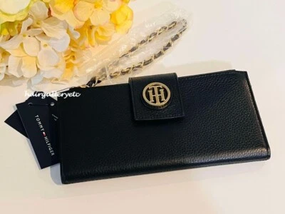Tommy Hilfiger Leather Wristlet Wallet Black Double Zipper RARE Brand New - Image 1 of 4