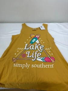 Simply Southern Women’s Lake Life Graphic Tank Top Yellow Size Small NWT - Picture 1 of 4
