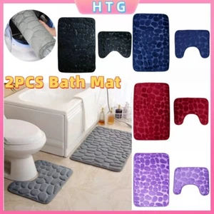 2 Piece Bathroom Rug Washable Bath Mat Set Memory Foam Toilet U-Shaped Non Slip - Picture 1 of 11