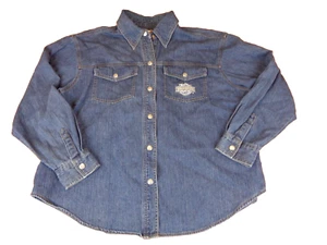 Harley Davidson denim Woman's Long Sleeve Snap Button Biker Shirt 1W - Picture 1 of 9