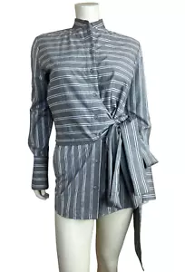 Victoria Beckham Stripe Side Tie Tunic Size 4 Long Sleeve Button Long Sleeve - Picture 1 of 12