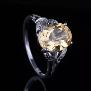 Oval Cut Natural Citrine Diamond Engagement Gemstone Jewelry 14K White Gold Ring - Picture 1 of 6