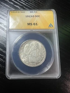 1913 D Barber Half Dollar 50C ANAC MS63 - Picture 1 of 2