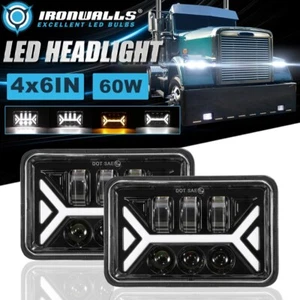 Par de faros LED 4x6 alto/bajo DRL para Freightliner FLD120 88-2010 FLD112 clásico - Imagen 1 de 12
