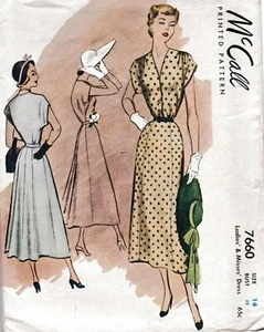 Vintage 1949 McCall's Misses' Kappe Ärmel Kleid Muster 7660 Größe 14 - Bild 1 von 2
