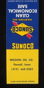 1970s Weldon Oil Co. Sunoco Heating Oil Parnell IA Iowa Co Matchbook - Bild 1 von 2