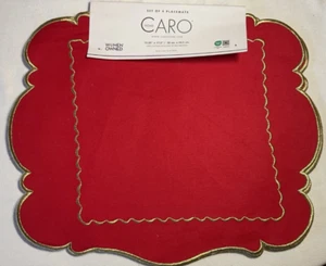 CARO Placemats (4) RED GOLD TRIM (4) 15,25 X 17.3 100% COTTON NIP - Picture 1 of 2