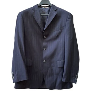 Franco Valentino Couture Hand Tailored Navy Pinstripe Wool Suit Jacket Size 43L - Picture 1 of 10
