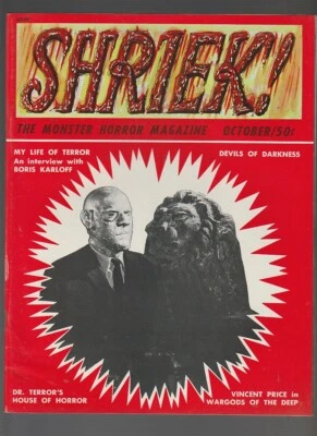 1965 SHRIEK Magazine #2 FVF 7.0 Boris Karloff Interview / Fisherman Collection - Image 1 of 2
