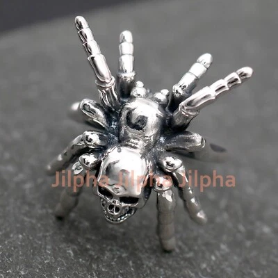 Biker Women Sterling Silver Spider Skull Gothic Open Ring A3068 - Image 1 of 4