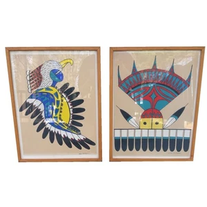 (2) Orig. Pinturas nativas americanas de colección sobre papel firmadas Mary J. & Laura Gachupin - Imagen 1 de 9