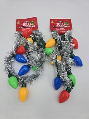 Paquete de 2 Collar de Luces de Navidad Intermitentes Iluminado Jumbo Oropel Festivo Be Jolly Foto 1 de 2