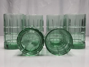 Set 6 Anchor Hocking Light Green Tartan Plaid 4" Vintage 6oz Juice Glasses - Picture 1 of 4