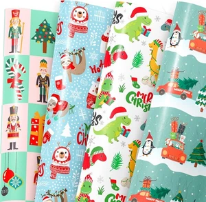 MotiGiftie Christmas Wrapping Paper for Kids Boys Girls, Multi-color Kid Xmas  - Picture 1 of 7