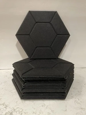 12 Piece 3D Hexagon Acoustic Tiles Felt Beveled Edge 12”x14” Non Adhesive Black - Image 1 of 2