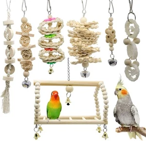 Deloky 7 Packs Bird Parrot Swing Chewing Toys-Hanging Bell Cage 7pcs - Picture 1 of 7
