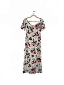 Topshop floral midi dress with flattering sweetheart neckline and puff sleeves - Picture 1 of 5
