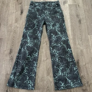 Peruvian Connection Gr. 4 Blumenmuster türkis schwarz Print weites Bein Hose Pants - Bild 1 von 13