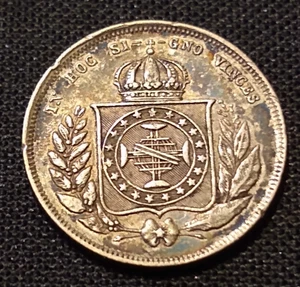 1862 Brasilien 200 REIS XF AU Details Silber 1/10 Peso Glanz Pedro Weltmünze - Bild 1 von 2