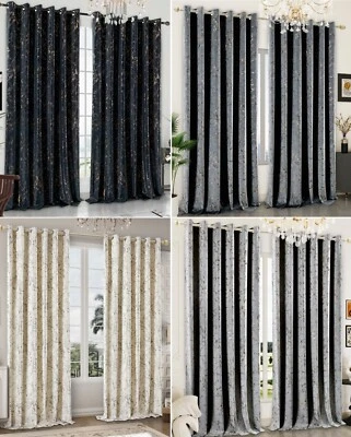 Luxury Crushed Velvet Curtains Eyelet Ring Top Ready Made Curtains For Window - Image 1 of 3