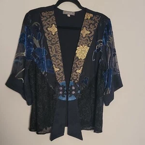 Vintage S.A.2 Elegant Burnt Out Velvet Kimono Cardigan Sz L - Picture 1 of 11