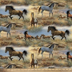 BTY David Textiles HORSE in the PRAIRIE Print 100% Cotton Quilt Fabric Yard - Picture 1 of 1