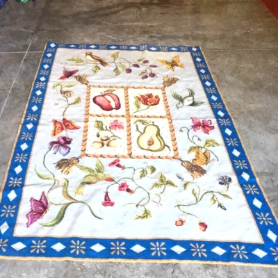 Needlepoint Rug in Blue Multi 4x6 May be Katha Diddel home collection? - Image 1 of 4