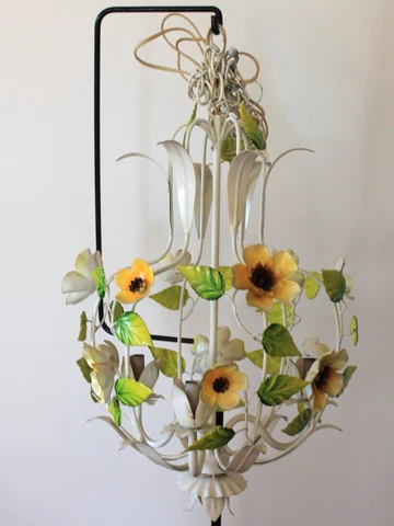 Vintage Italian Tole Flower Floral 3 Light Chandelier Cover