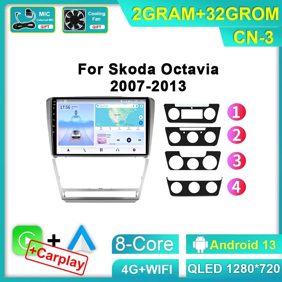 For Skoda Octavia 2 A5 2007-2013 Stereo Android CarPlay Car Radio Player GPS DSP - Image 1 of 4
