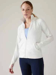 Athleta XS Triumph Hoodie Sweatshirt, White Workout Jacket Top Thumbholes NWT - Picture 1 of 5