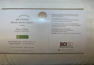 Pottery Barn CLASSIC DOWN Duvet Insert King California King ~All Seasons~ NWT - Image 1 of 2