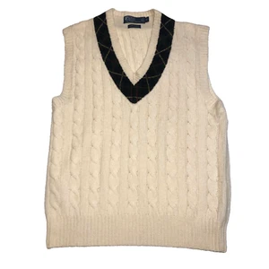 Vintage Polo Ralph Lauren Zopfmuster Cricket Pullover Weste 100% Kaschmir Creme Gr. L - Bild 1 von 9