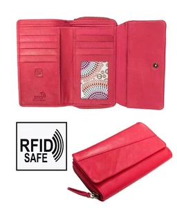 Crumble Damen-Geldbörse Rhabarber rot groß dreifach gefaltet Leder Geldbörse RFID-blockierend - Bild 1 von 9