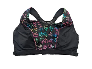 Cacique Neon Hearts Adjustable Black Sport Bra 42DD - Picture 1 of 5