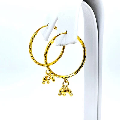 Impresionantes pendientes de aro de oro amarillo de 22 quilates colgantes genuinos con sello 916 Foto 1 de 4