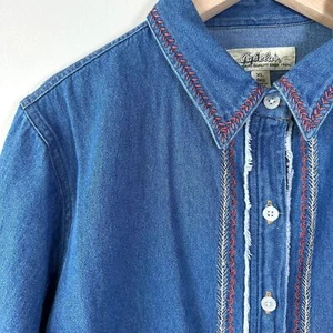 Camisa vaquera vintage para mujer Cabela XL bordada jean occidental con botones - Imagen 1 de 9