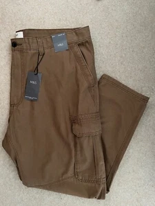 M&S MENS DARK SAND TAN BROWN CARGO CHINOS TROUSERS Waist 42” Leg 29” Bnwt - Picture 1 of 9