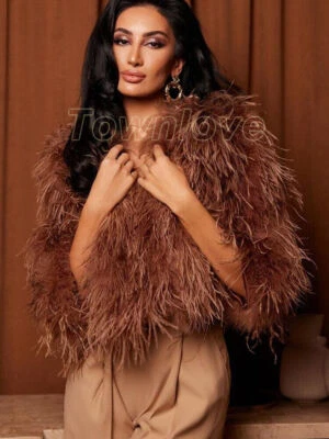 Ostrich Fur Fluffy Jacket Fuzzy Feather Furry Plush Coat Casual Nightclub Party - Imagem 1 de 4