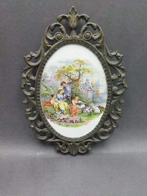 Cuadro miniatura marco latón y placa cerámica grabada con cuadros famosos Foto 1 de 4