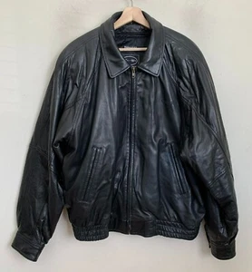 Tannery West Bomber Jacket Black Leather Zip Pockets Zip Out Thinsulate Lined XL - Picture 1 of 12