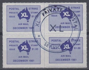 AUSTRALIA 1981 XL POSTAL STRIKE PRIVATE STAMP $1 BLOCK (4) USED (ID:133/D62904) - Picture 1 of 1