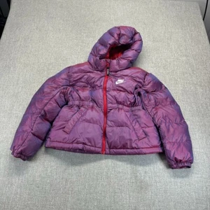 Nike Puffer Jacket Youth Girls Medium Pink Full Zip Hooded Quilted - Picture 1 of 9