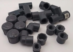Gray PVC Schedule 80 1" 3/4" 1/2" in Tee Elbow Bushing Plug Slip/Threaded Cap - Imagen 1 de 25